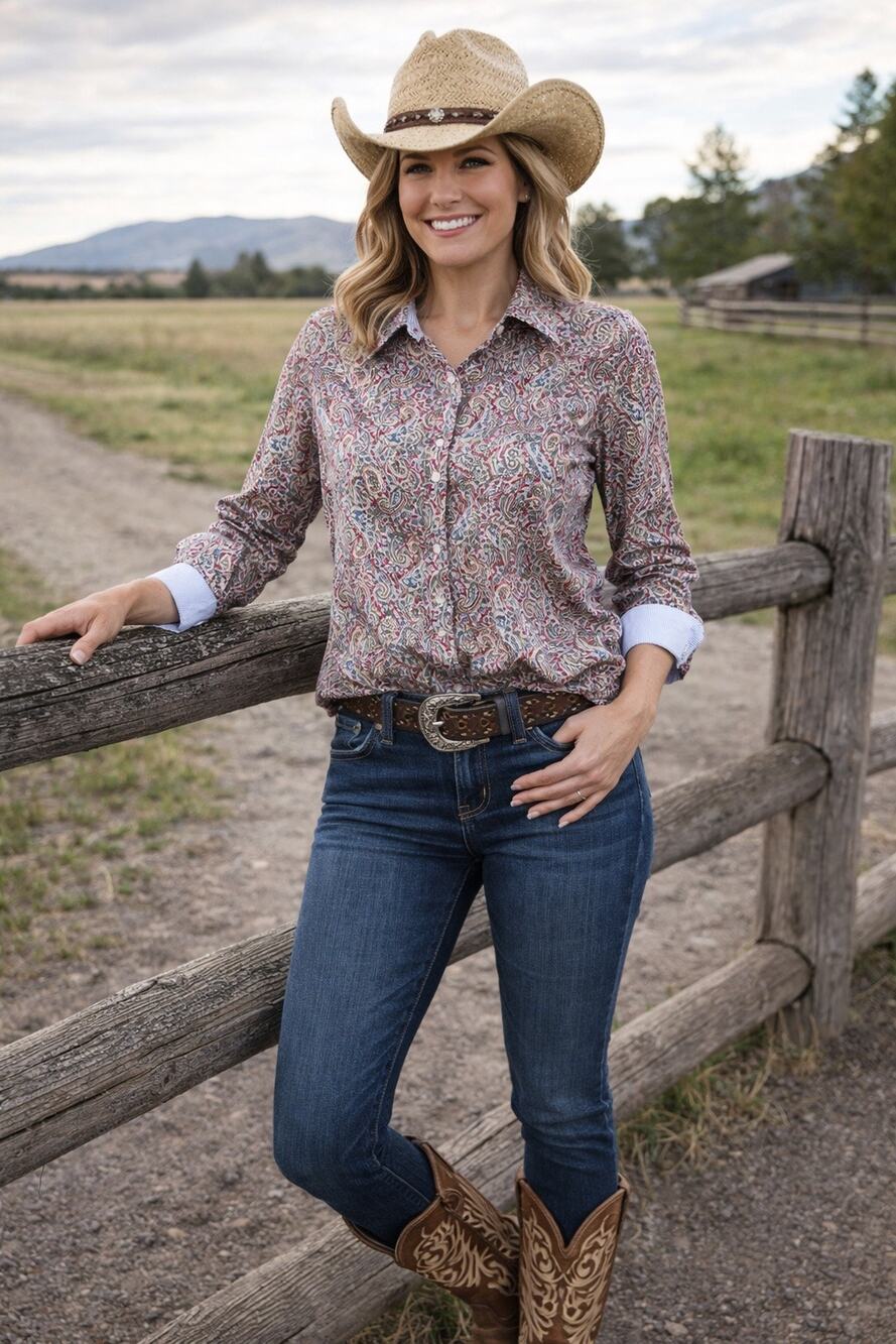 Chaps No Iron Women's Cotton Floral Long Sleeve Contrast Cuff Shirt Ralph RL 2X